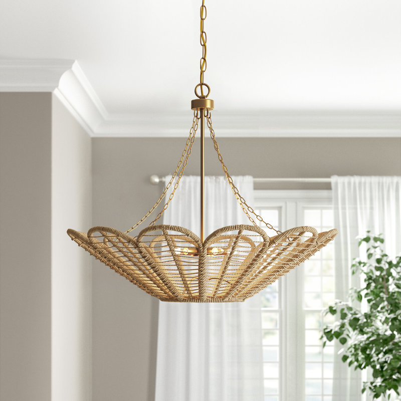 Joslyn 5-Light Chandeliers In Warm Brass And Rope