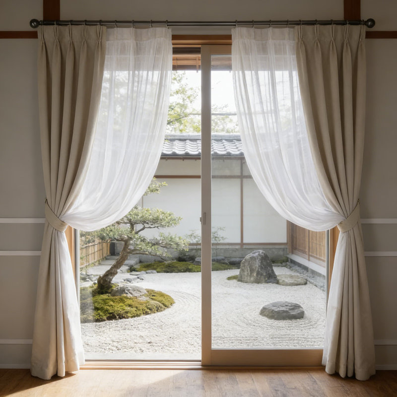 Double Layer Curtains 2-Pack - Sheer & Blackout Room Darkening Panels With Grommet Top, Energy Efficient Indoor Window Drapes