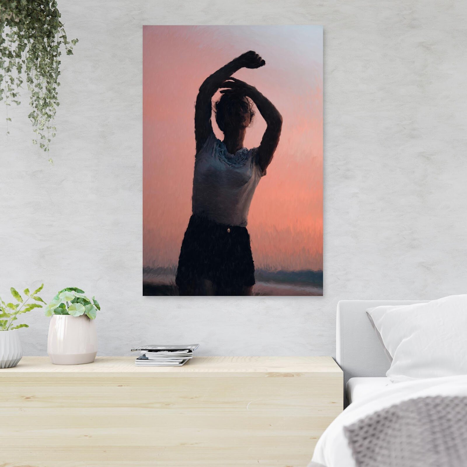 MentionedYou Woman In White Tank Top And Black Pants Raising Her Hands On  Canvas Painting