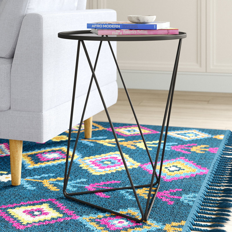 Table de bout avec cadre en verre Chylie, Noir