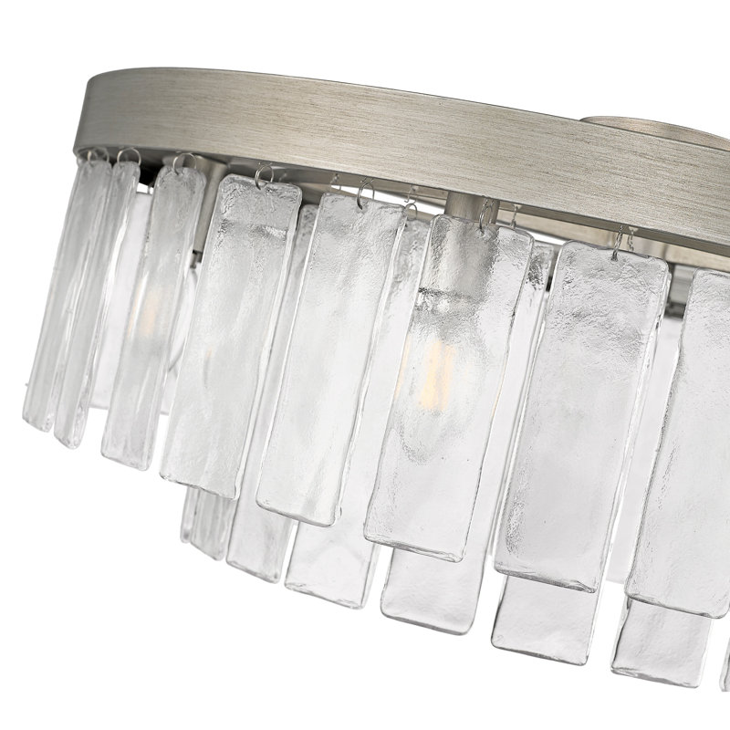 Ciara 9-Light Semi Flush Light in Peruvian Silver with Hammered Water Glass