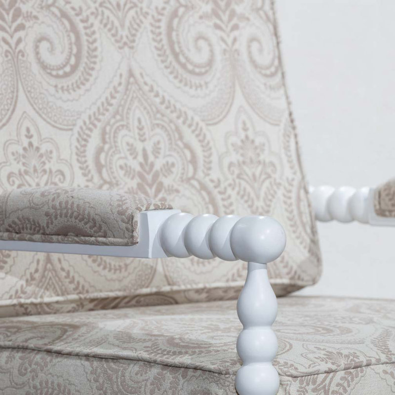 Spindle Chair, White Finish, Taupe Paisley Fabric, White, White/Taupe