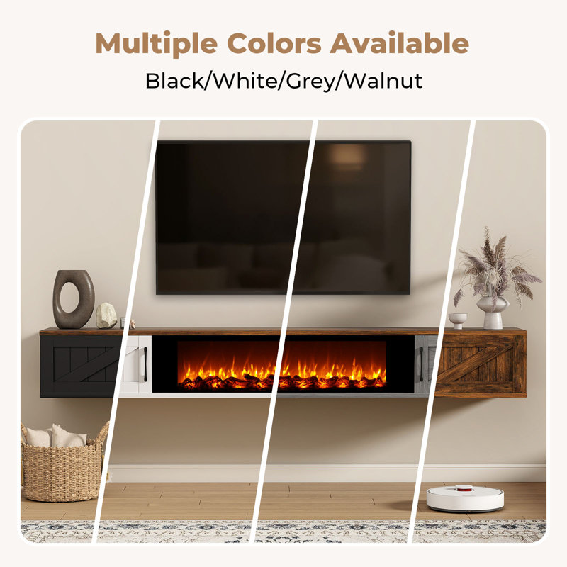 Floating TV Stand for TVs up to 75", Fluted Floating Entertainment Center with 2 Door, Black
