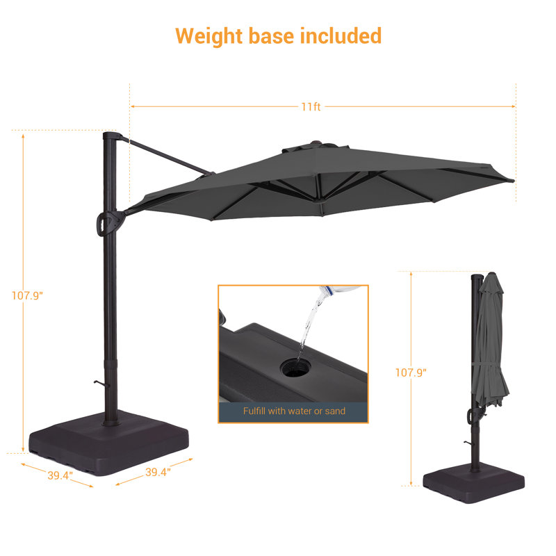 Parasol en porte-à-faux 11 pi Daljeet, Anthracite