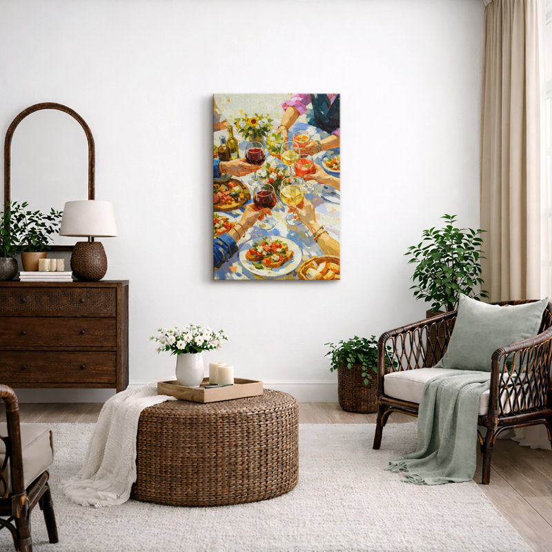 Œuvre extérieure, célébration de vin, scène de salle à manger, images de salle à manger, impression sur toile encadrée