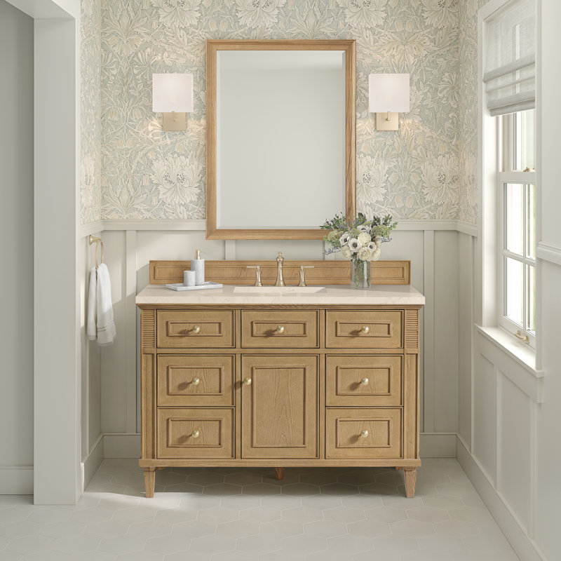 Lorelai 48'' W Single Vanity, Light Natural Oak, White Zeus Quartz, 8" Widespread