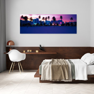 «Ocean Drive Miami Beach», États-Unis, paisible, paisible, palmier abstrait, architecture, art mural sur la plage