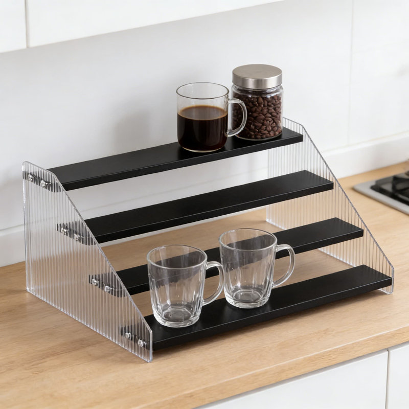 Étagère à 4 niveaux pour épices, étagère en acrylique et en bois pour escalier de cuisine, comptoir ou garde-manger