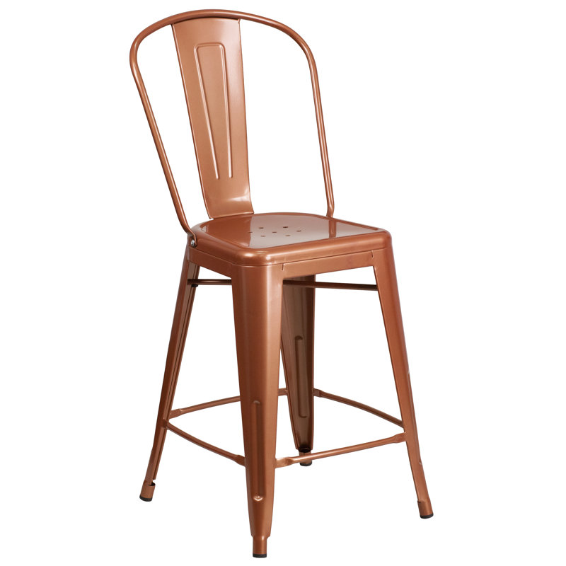 Tabouret de bar Iddings, Cuivre lustré, 1, Tabouret de comptoir (siège d'une hauteur de 24 p