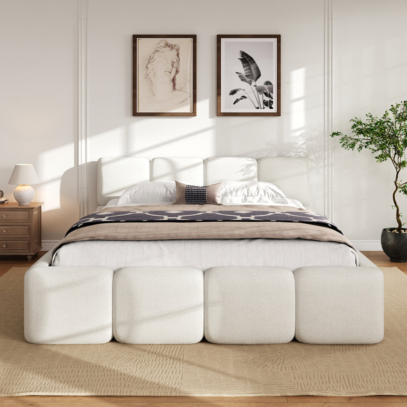 Lit plateforme tapissier Boucle, Grand