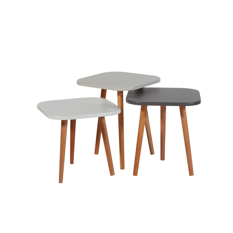 Ensemble de 3 tables gigognes modernes (anthracite, gris clair et chêne) de 15,7 po x 14,6 po x 14,6 po | 100% panneau de fibres à densité moyenne avec revêtement à membrane et pieds en bois de hêtre séché au four | Conception élégante et fonctionnelle pour le salon et le bureau personnel