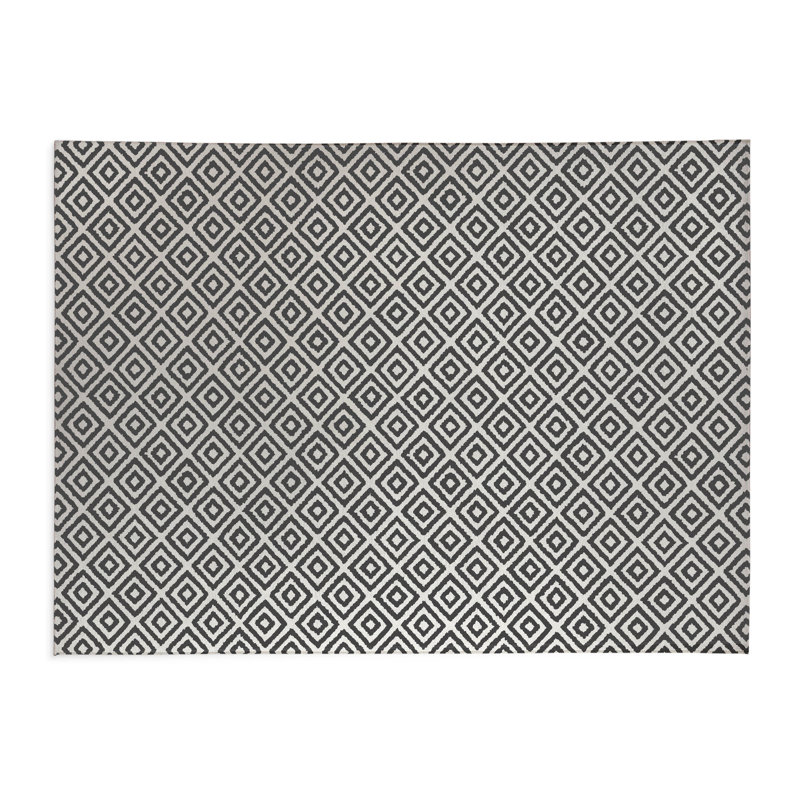 Ikat Grunge Kids Play Mat, Rectangle 3' x 5', Ivory/Charcoal