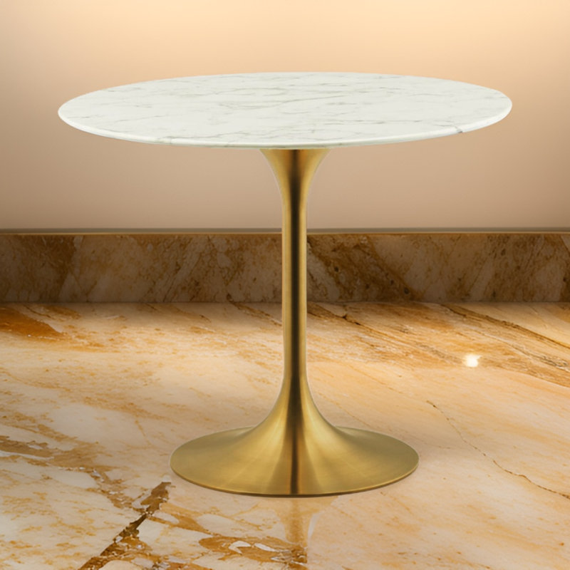 Yony Round Faux Marble Top Metal Base Dining Table, 32" W x 32" L