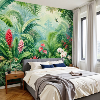 Papier peint adhésif pelez et collez, forêt tropicale vibrante, fleurs vibrantes, H 100 po x l 144 po, papier mural amovible en PVC, adhésif pour le salon, la chambre et le bureau à domicile