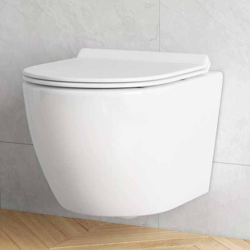 Hampton  Wall Hung Toilet  Dual Flush Round Bowl Toilet in Crisp white, Seat Included