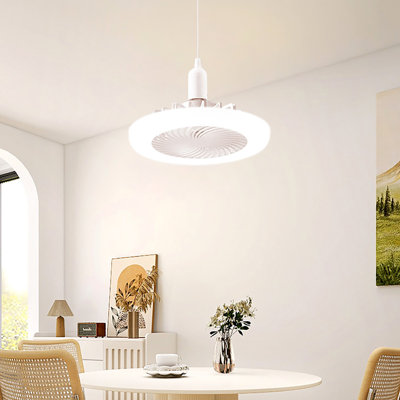 Kbndieu E27 Ceiling Fan with Lights Enclosed Low Fan Light Ceiling Light with Fan Hidden Fan Delier Gimbal White Light