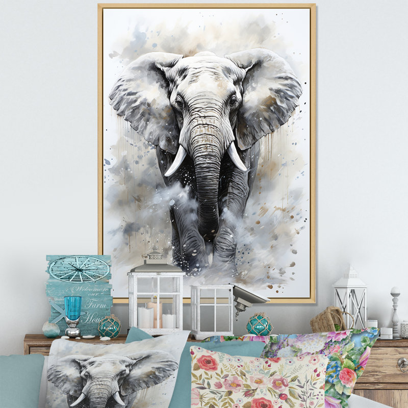 Magnifique portrait d'éléphant - reproduction sur toile, Cadre naturel flottant, H 40 po x l 30 po x P 1,5 po