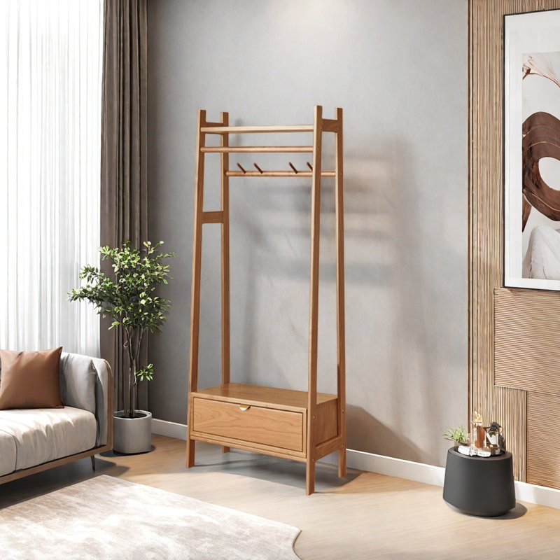 Compact Coat Rack with Large Storage, Burlywood