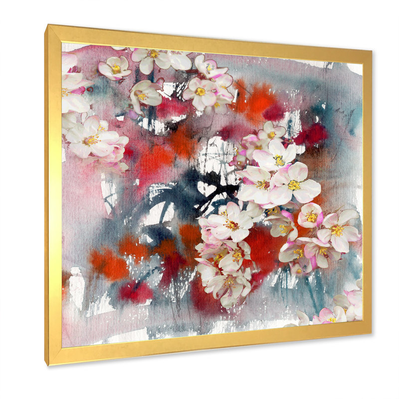 Pommier en fleurs - décoration murale traditionnelle sur toile, Impression dorée sur toile encadrée