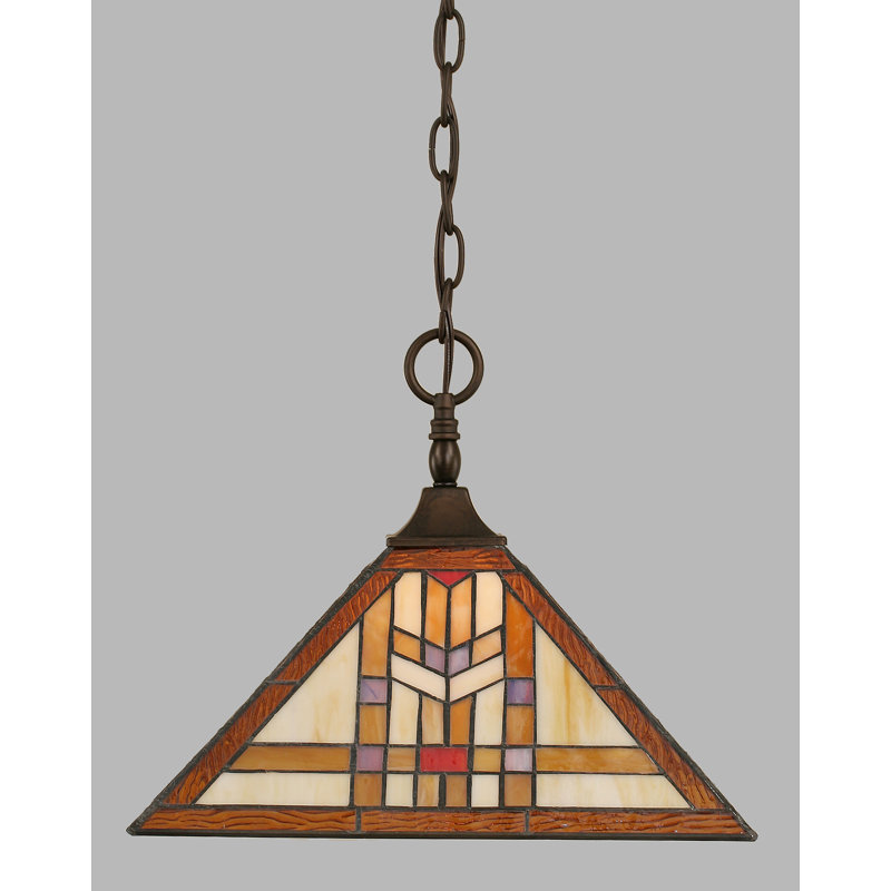 Luminaire suspendu à chaîne avec monture carrée, fini cuivre noir et verre perle ébène 14 po, Cuivre noir