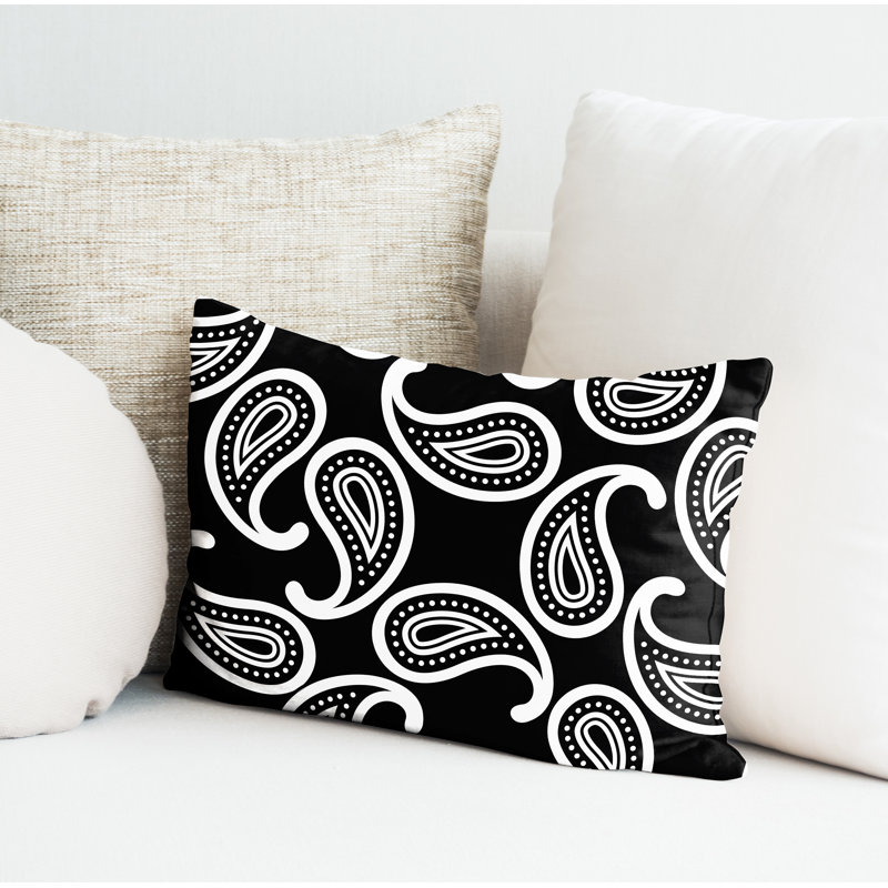 Paisley Outdoor Reversible Throw Pillow, Black