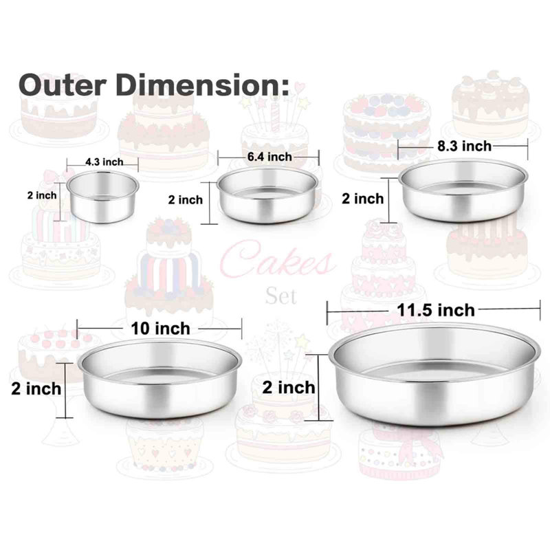 Stainless Steel Round Non-stick Baking Tier Cake Pans Set
