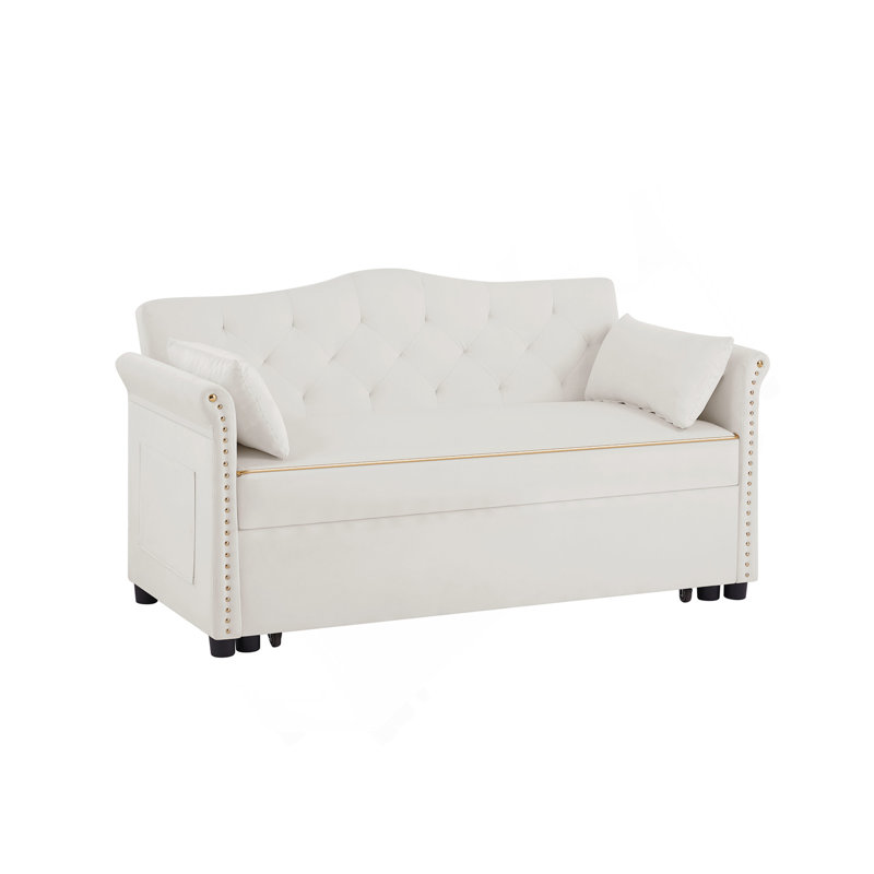 Canapé-lit en velours beige, Beige