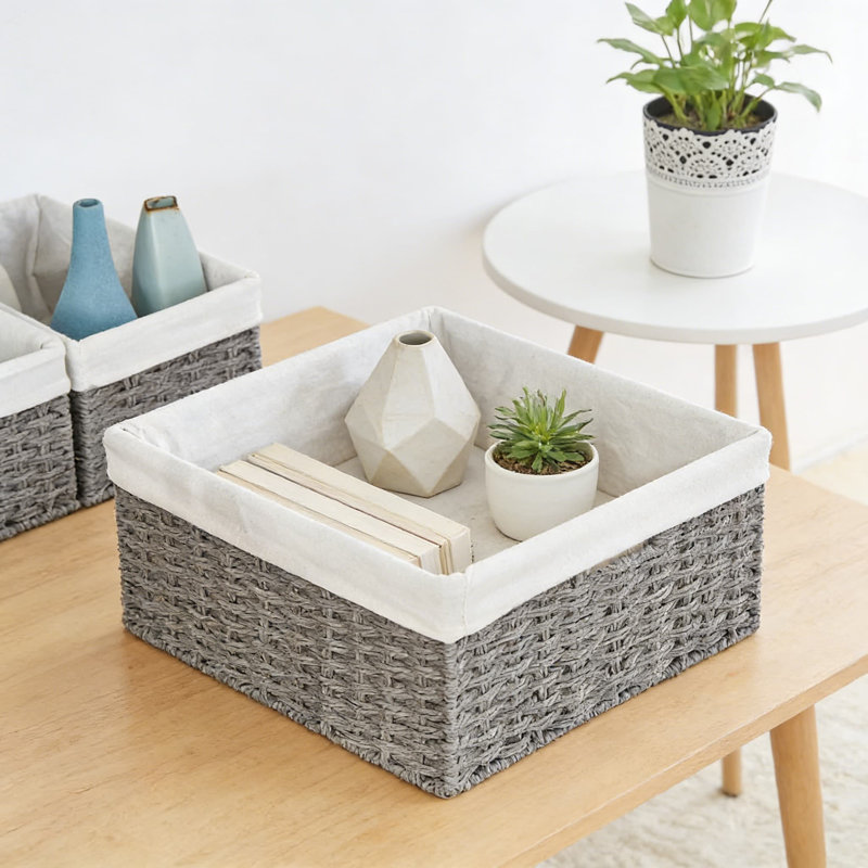 Hand-Woven Wicker Storage Baskets Set Of 3 With Handles, Decorative And Stackable Organizing Bins For Bathroom, Shelves, Closet, And Home Decor