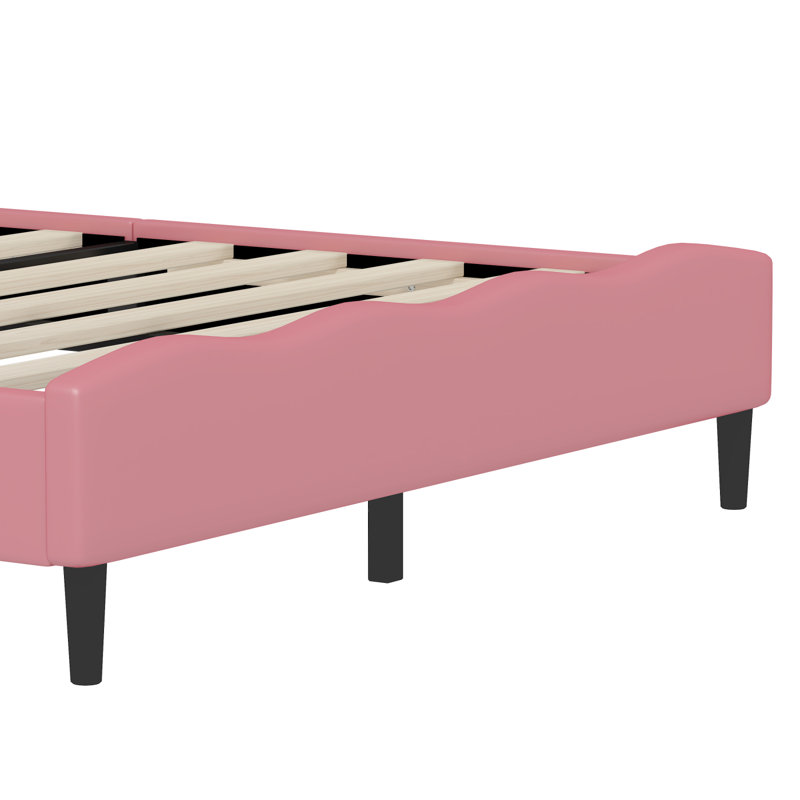 Lit princesse pleine grandeur en similicuir avec tête de lit capitonnée, rose et crème, Double