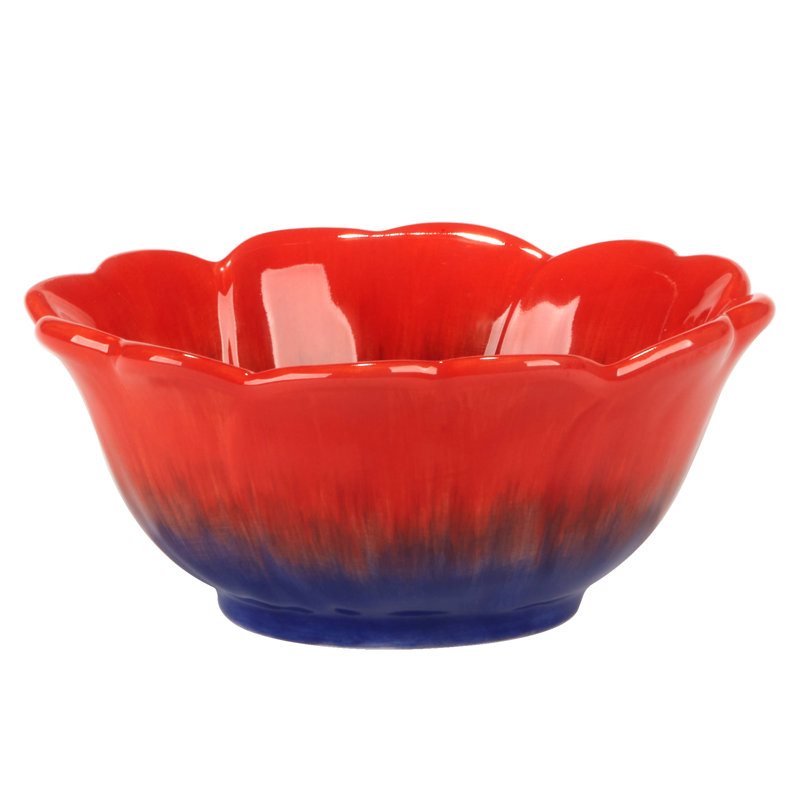 Poppy 3-D Flower Multicolor Ceramic Dessert Bowls, Set of 4