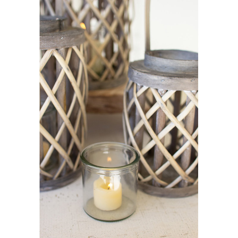  Ensemble de 4 porte-bougies en saule gris H 13,5 po