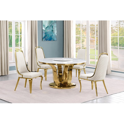 Pomfret 4 - Person Marble Top Pedestal Dining Set