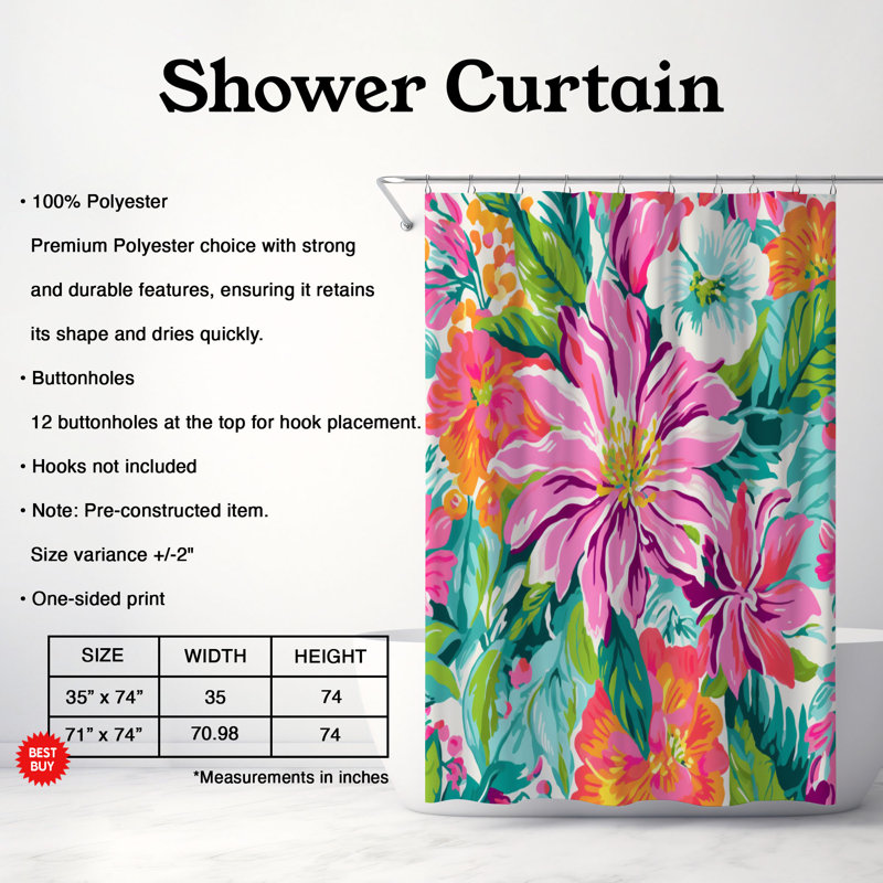 Fleurs chaudes - rideau de douche standard 1 pièce, H 74 po x l 71 po
