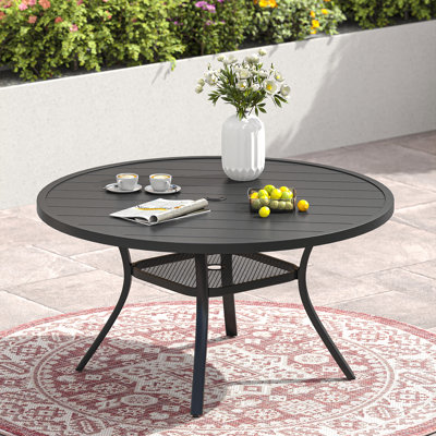 Teressa Round Metal Outdoor Dining Table With Umbrella Hole , 53'' in. W 53'' in. D