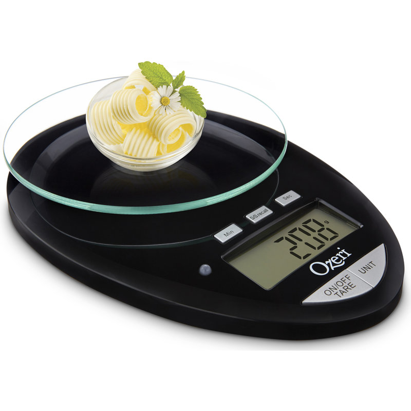 Ozeri Pro II Digital Kitchen Scale with Removable Glass Platform and Kitchen Timer, Black