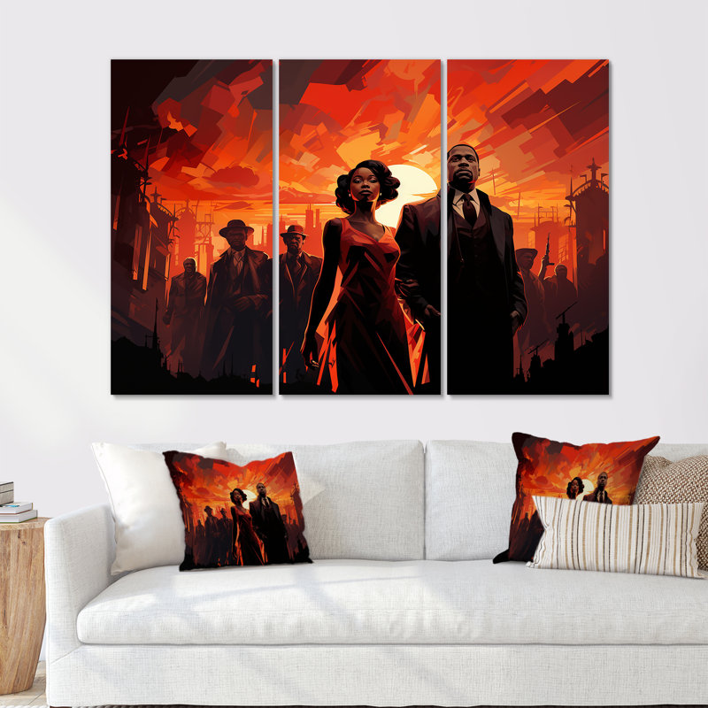 Rouge et noir Harlem Renaissance Couple - art mural Harlem Renaissance, H 40 po x l 61 po