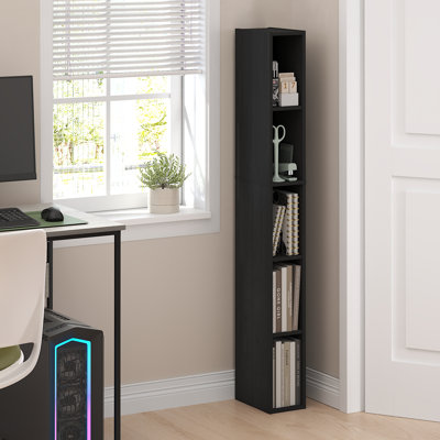Furinno FULDA Book Shelf, 4-Tier Narrow Bookshelf, Standing Bookcase with 10-In Width Storage Shelf, 9.3 x 9.8 x 41.6, for Organization and Storage, for Living Room, Bedroom, Home Office, White