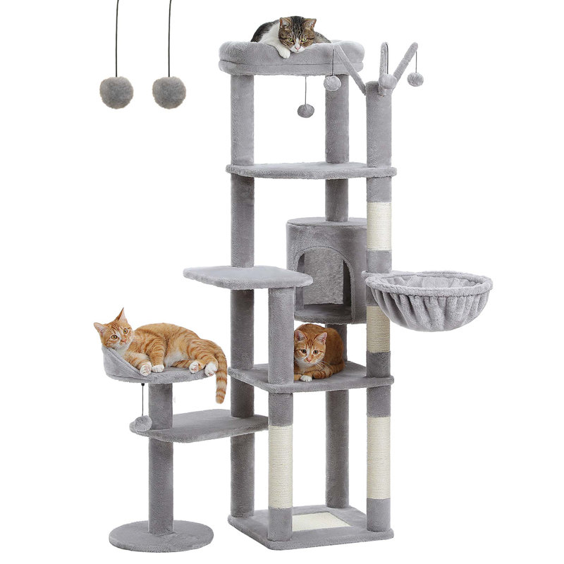 Gray Multi-Level Cat Tree with Hammock and Scratching Post