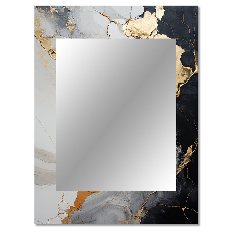 Minimalisme chrome blanc et or Poteries - miroir mural décoratif spirales abstraites, grand miroir blanc, art imprimé en métal