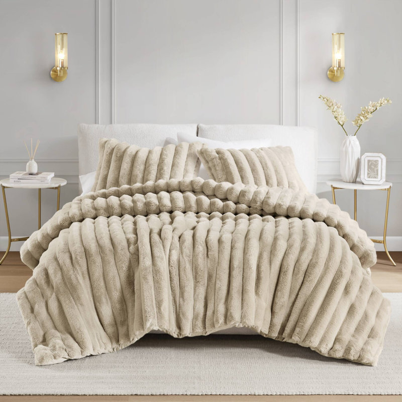 King Faux Fur Ribbed Comforter Set