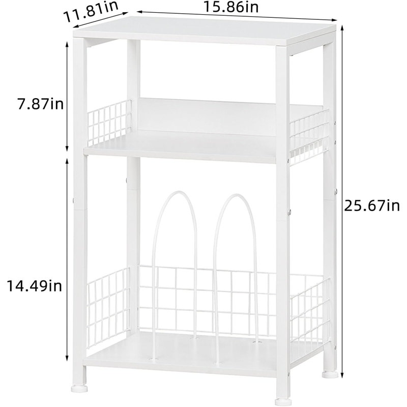 3-Tier Printer Stand With Vinyl Storage Shelf, Multi-Functional Side Table For Record Player, Office Equipment, And Books, Sturdy Metal Frame And Wooden Boards, Space-Saving Design