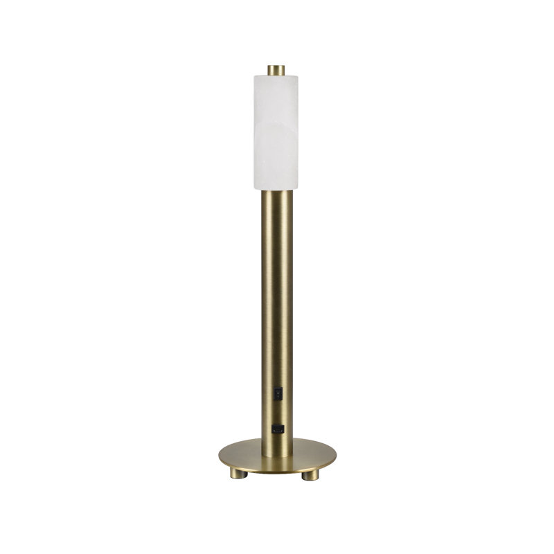 Lampe de table en métal doré poli de 47 cm de hauteur avec abat-jour en verre blanc dépoli