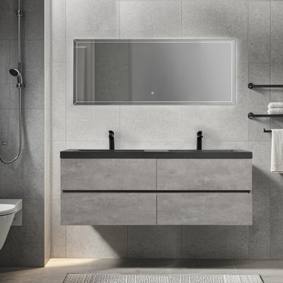 Wall-Mounted Floating Bath Vanity With Single In Gray