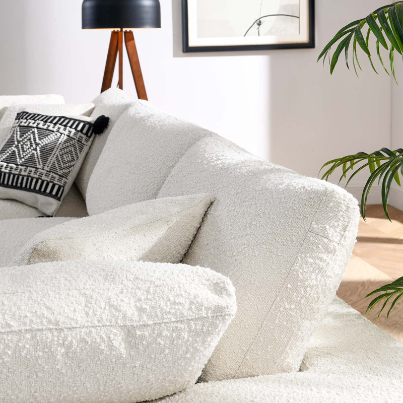Modway Commix Down Filled Overstuffed Boucle Fabric 3-Seater Sofa, Ivory Boucle