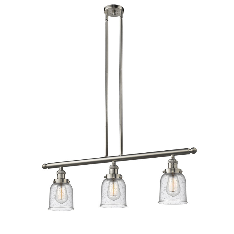 Bell - 3 Light 38" Stem Hung Island Light, Brushed Satin Nickel, Seedy