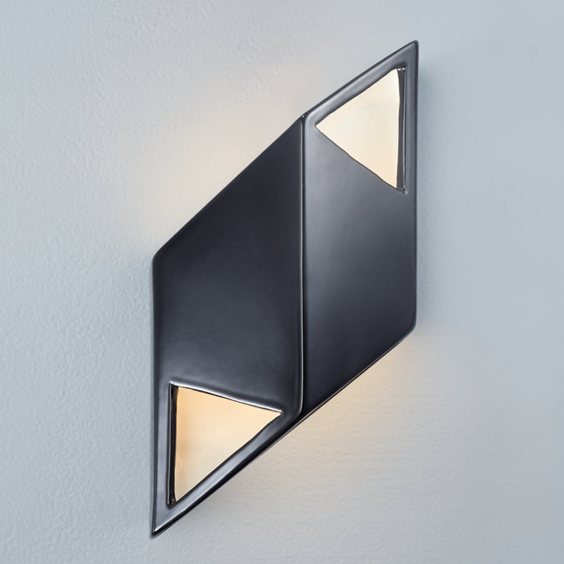 Bary Ceramic LED Flush Mounted Sconce, 17.5" H x 5.5" W x 3.75" D, Gloss Black/Matte White