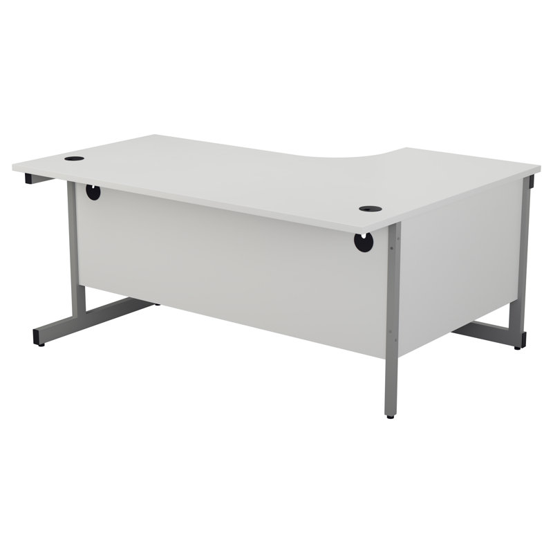 Buariki L-Shaped Metal Base Desk Shell, Beech, Silver, Right