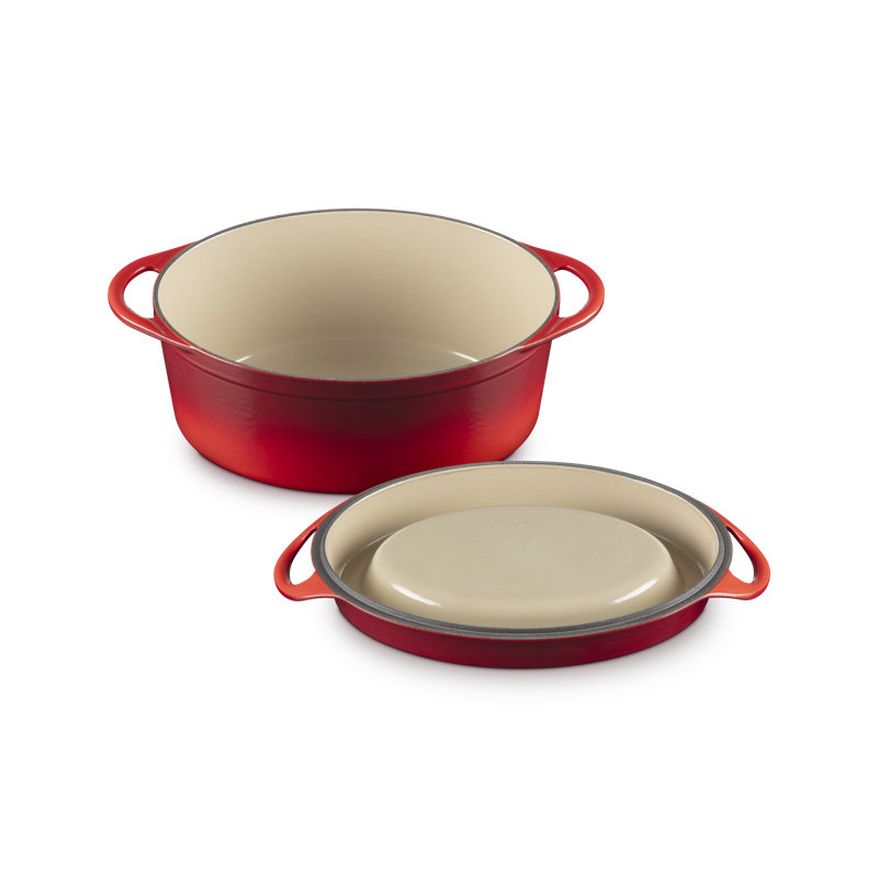 Le Creuset Enameled Cast Iron Traditional Oval Doufeu , 7.25 Qt. - Oyster, Red