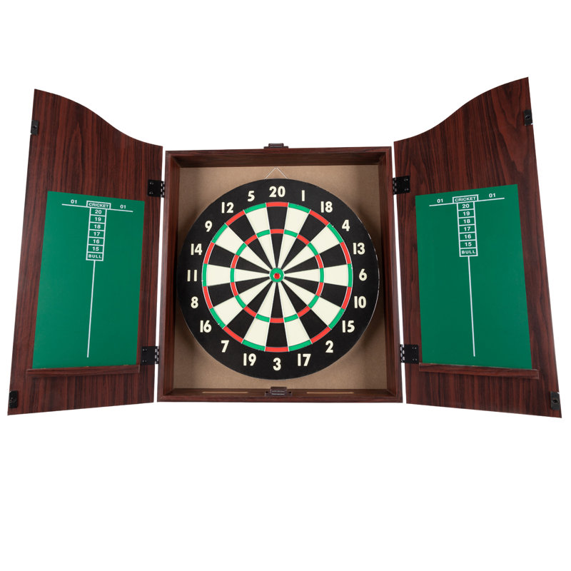 Walnut Finish Bristle Dartboard Cabinet Set with Steel-Tip Darts