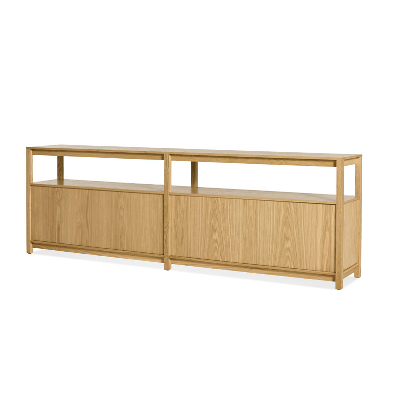 Open Plan Low Bookcase with Storage, White Oak, (2 Sheves) 26" H x 80" W x 13" D